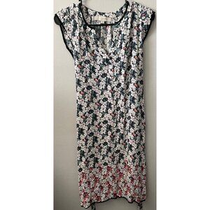 Loft Dress With Pockets & Belt Sleeveless Floral Black Trim Size M